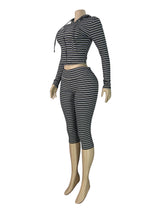 Women's Striped Zip-Up Hoodie and Capri Set
