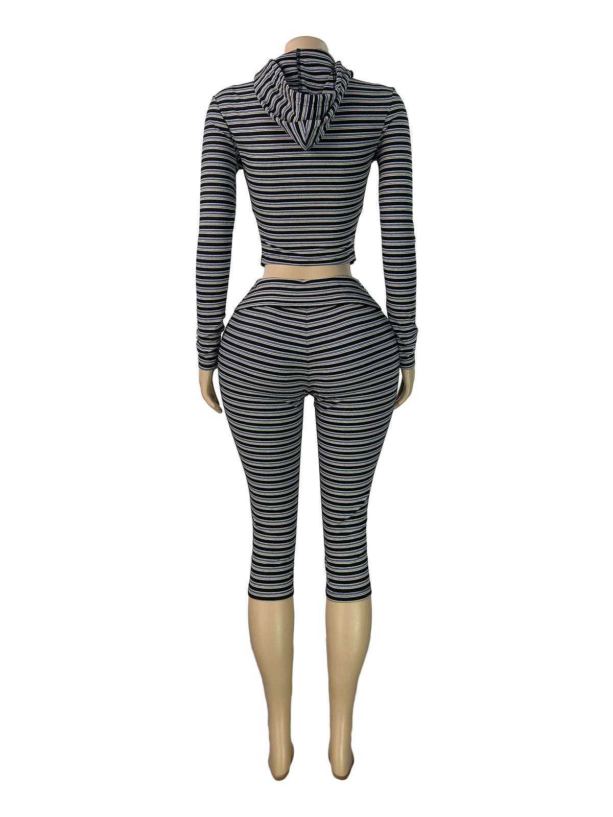 Women's Striped Zip-Up Hoodie and Capri Set
