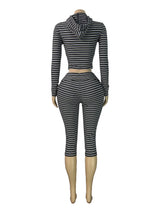 Women's Striped Zip-Up Hoodie and Capri Set