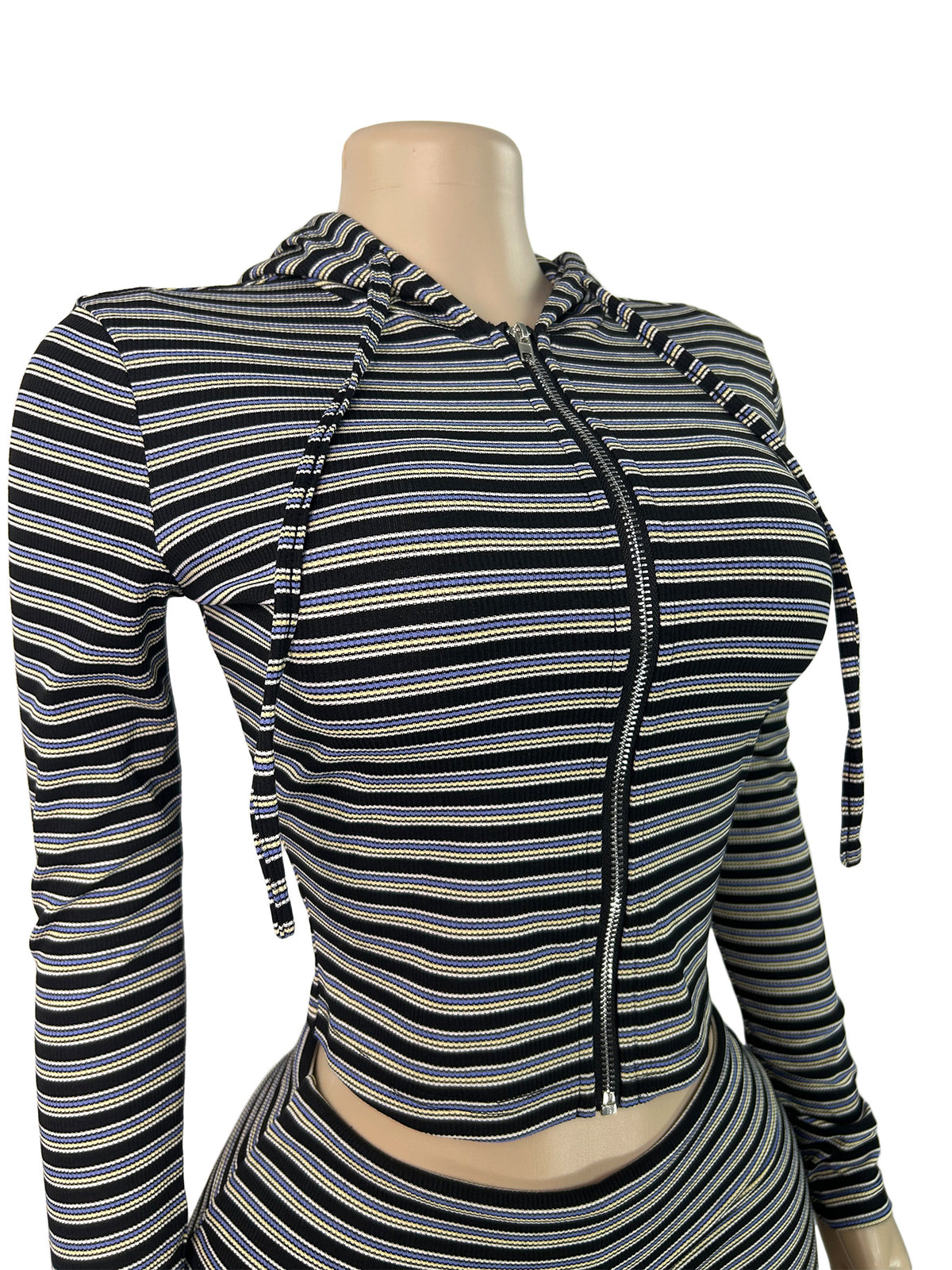 Women's Striped Zip-Up Hoodie and Capri Set