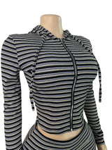 Women's Striped Zip-Up Hoodie and Capri Set