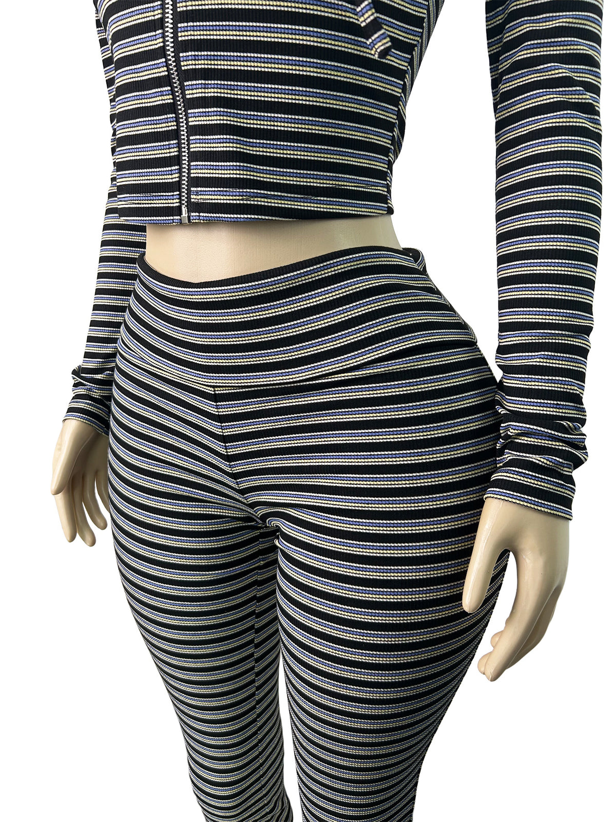 Women's Striped Zip-Up Hoodie and Capri Set