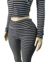 Women's Striped Zip-Up Hoodie and Capri Set