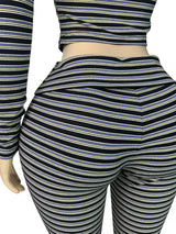 Women's Striped Zip-Up Hoodie and Capri Set