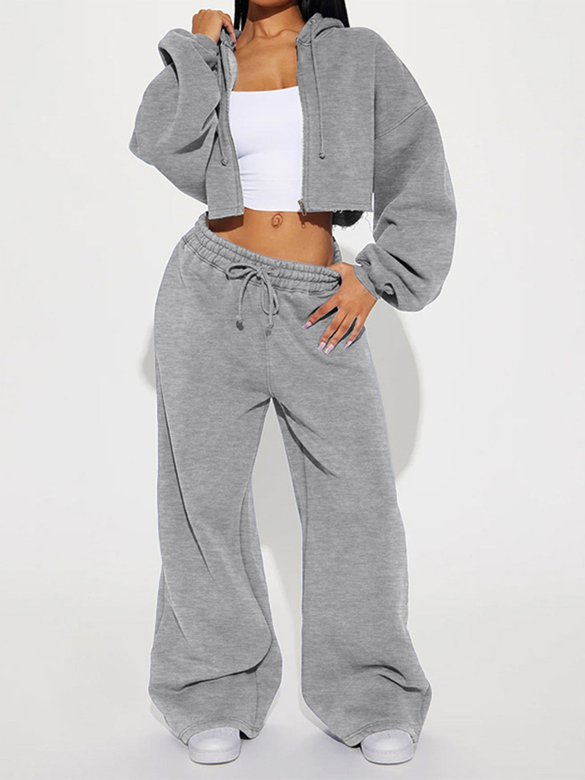 Women's Cropped Hoodie and Wide Leg Sweatpants Set