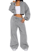 Women's Cropped Hoodie and Wide Leg Sweatpants Set