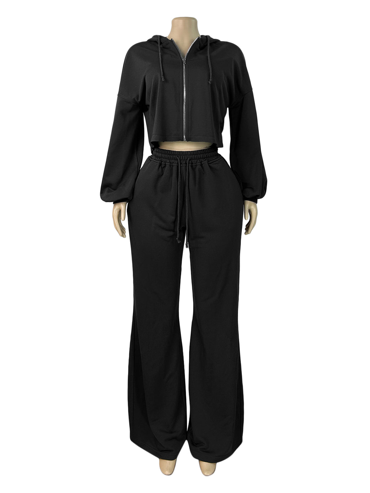 Women's Cropped Hoodie and Wide Leg Sweatpants Set