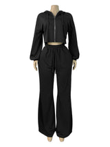 Women's Cropped Hoodie and Wide Leg Sweatpants Set