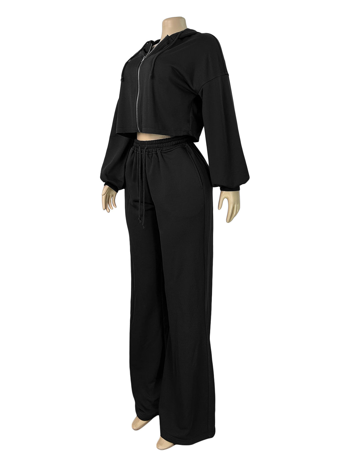 Women's Cropped Hoodie and Wide Leg Sweatpants Set