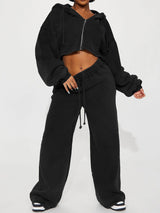Women's Cropped Hoodie and Wide Leg Sweatpants Set