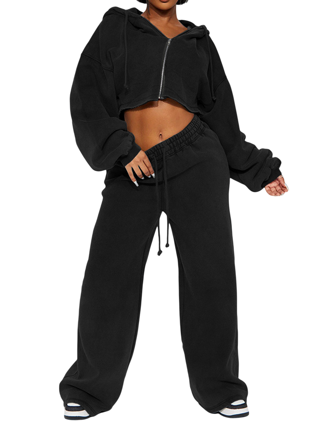 Women's Cropped Hoodie and Wide Leg Sweatpants Set