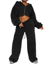 Women's Cropped Hoodie and Wide Leg Sweatpants Set