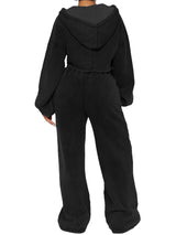 Women's Cropped Hoodie and Wide Leg Sweatpants Set