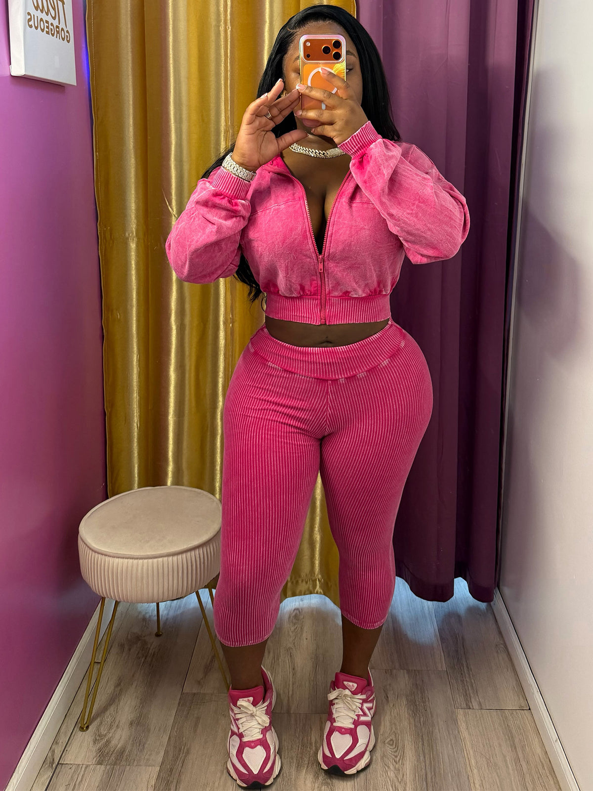 Women's Cropped Zip Hoodie and Capri Pants Set