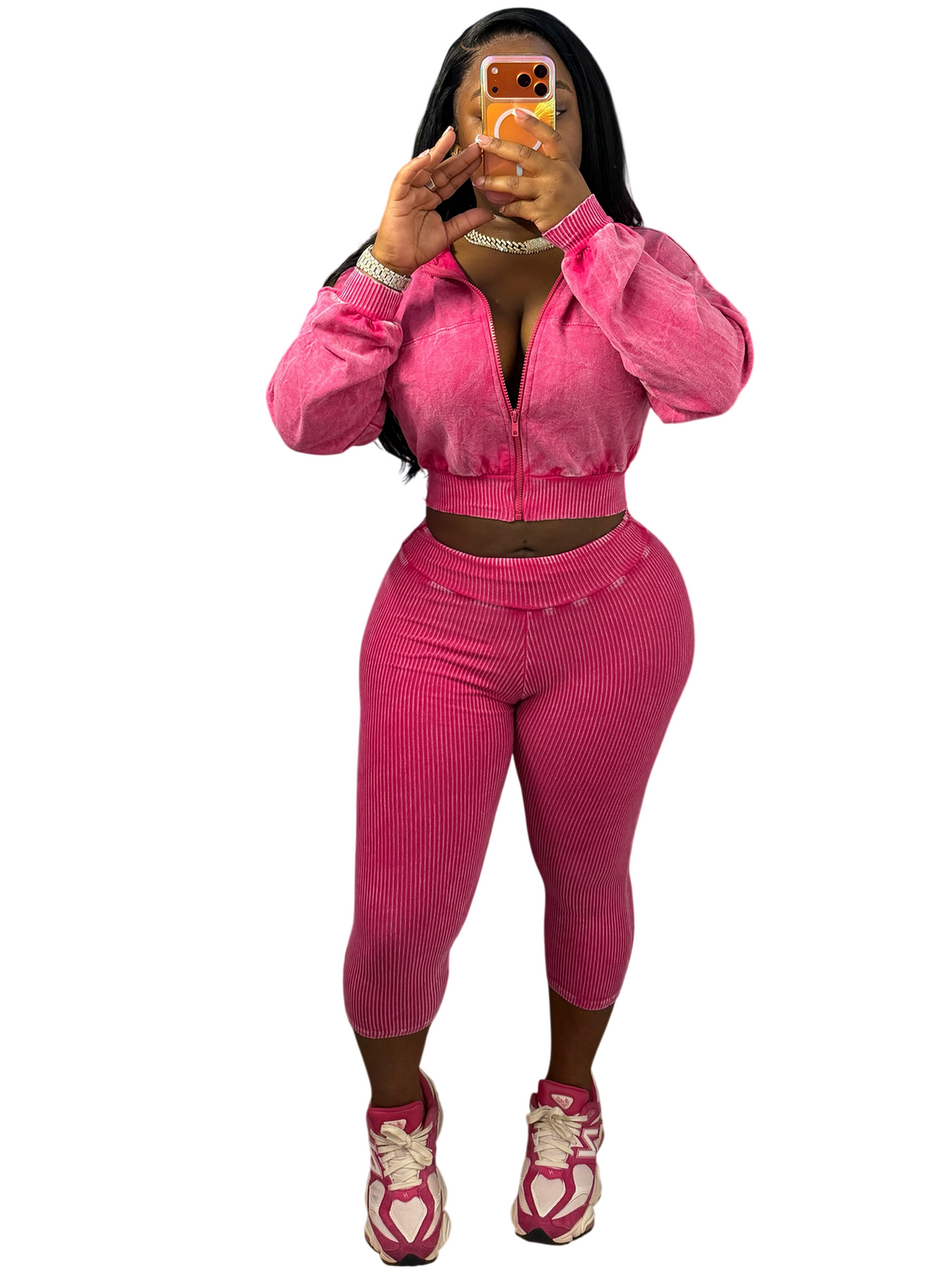 Women's Cropped Zip Hoodie and Capri Pants Set