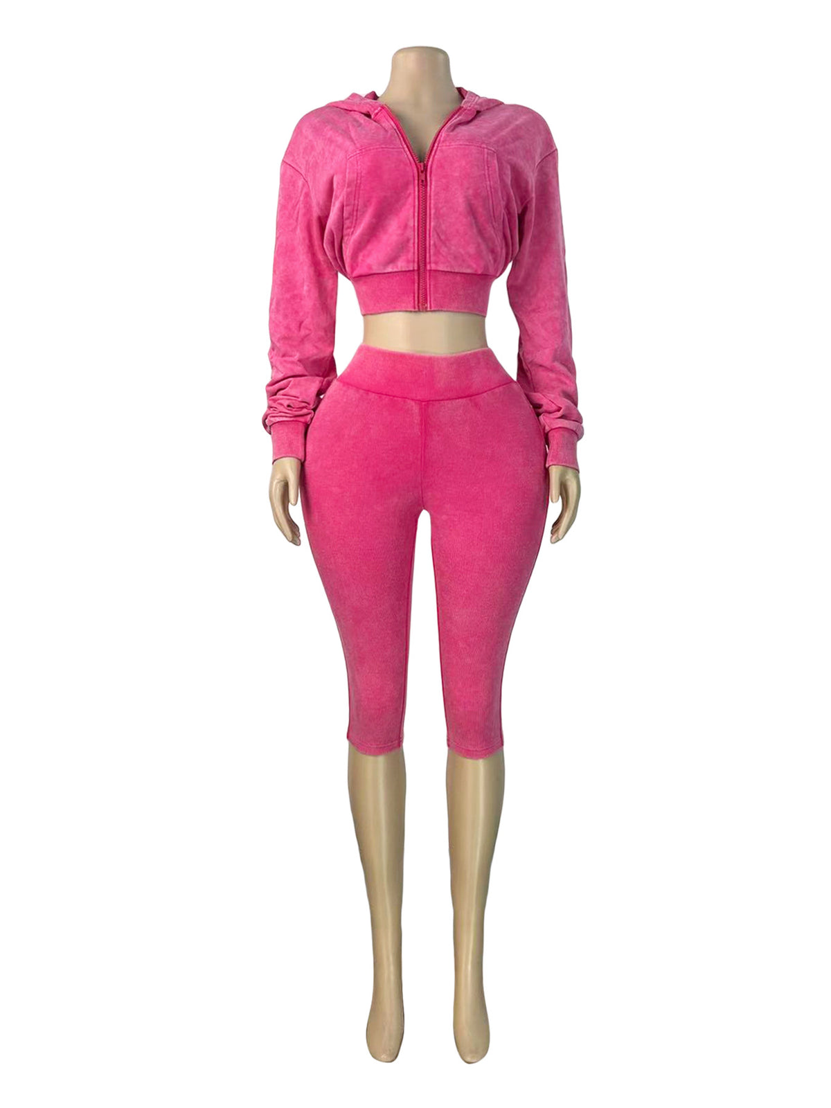 Women's Cropped Zip Hoodie and Capri Pants Set