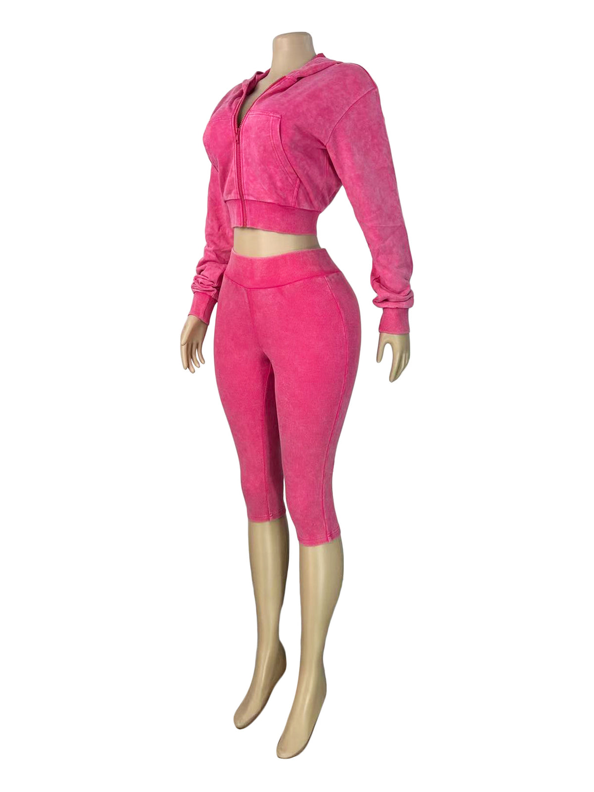 Women's Cropped Zip Hoodie and Capri Pants Set
