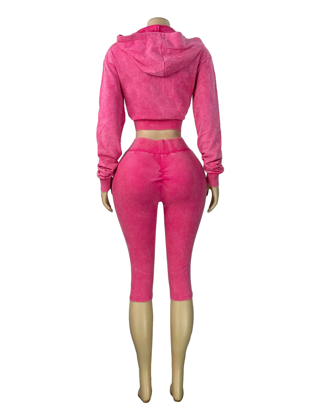Women's Cropped Zip Hoodie and Capri Pants Set