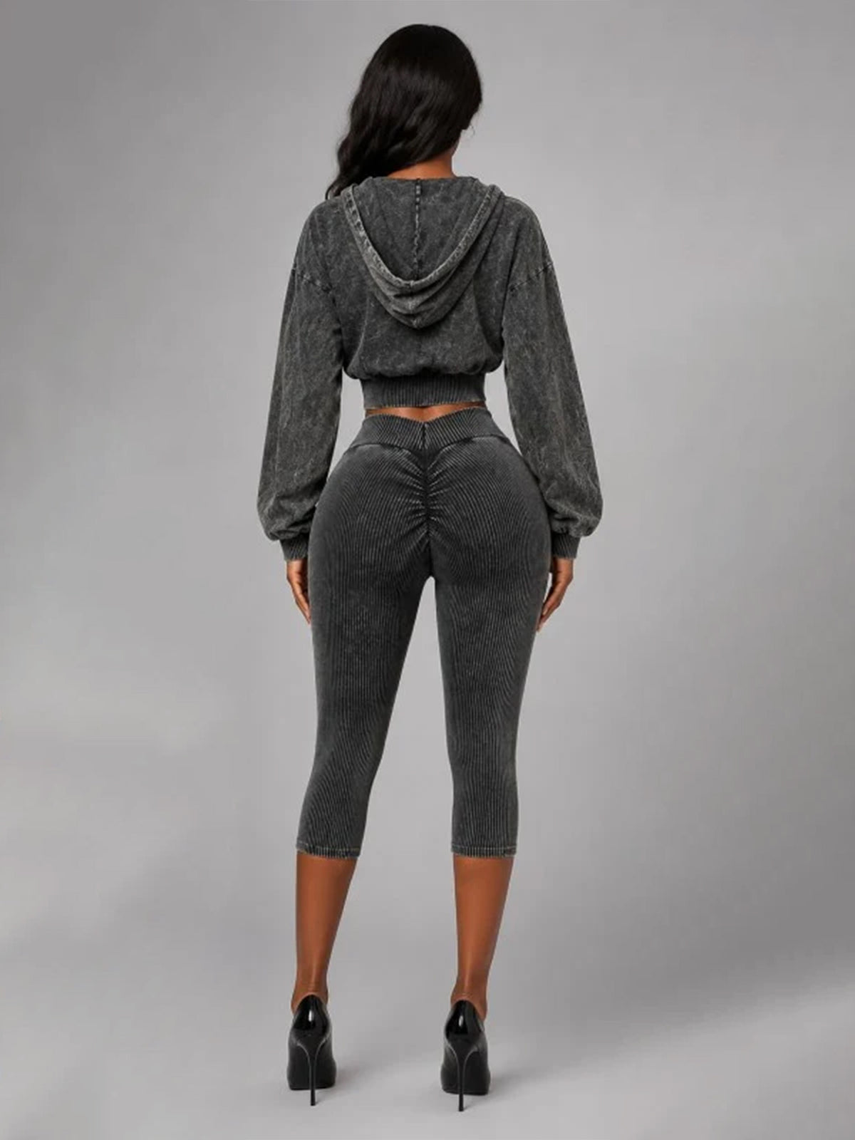 Women's Cropped Zip Hoodie and Capri Pants Set