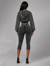 Women's Cropped Zip Hoodie and Capri Pants Set