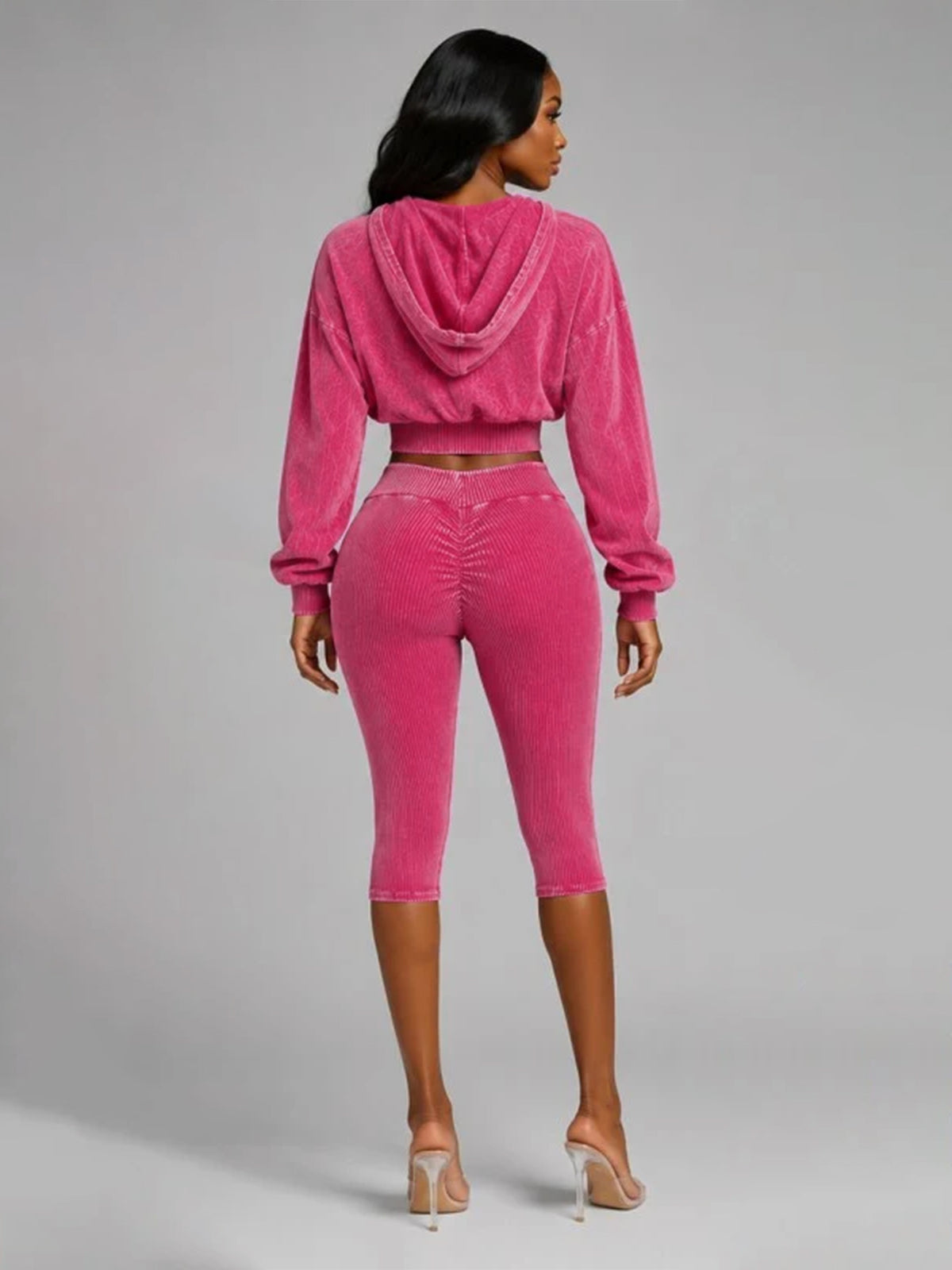 Women's Cropped Zip Hoodie and Capri Pants Set