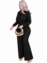 Women's Embellished Button-Up Shirt and Pants Set
