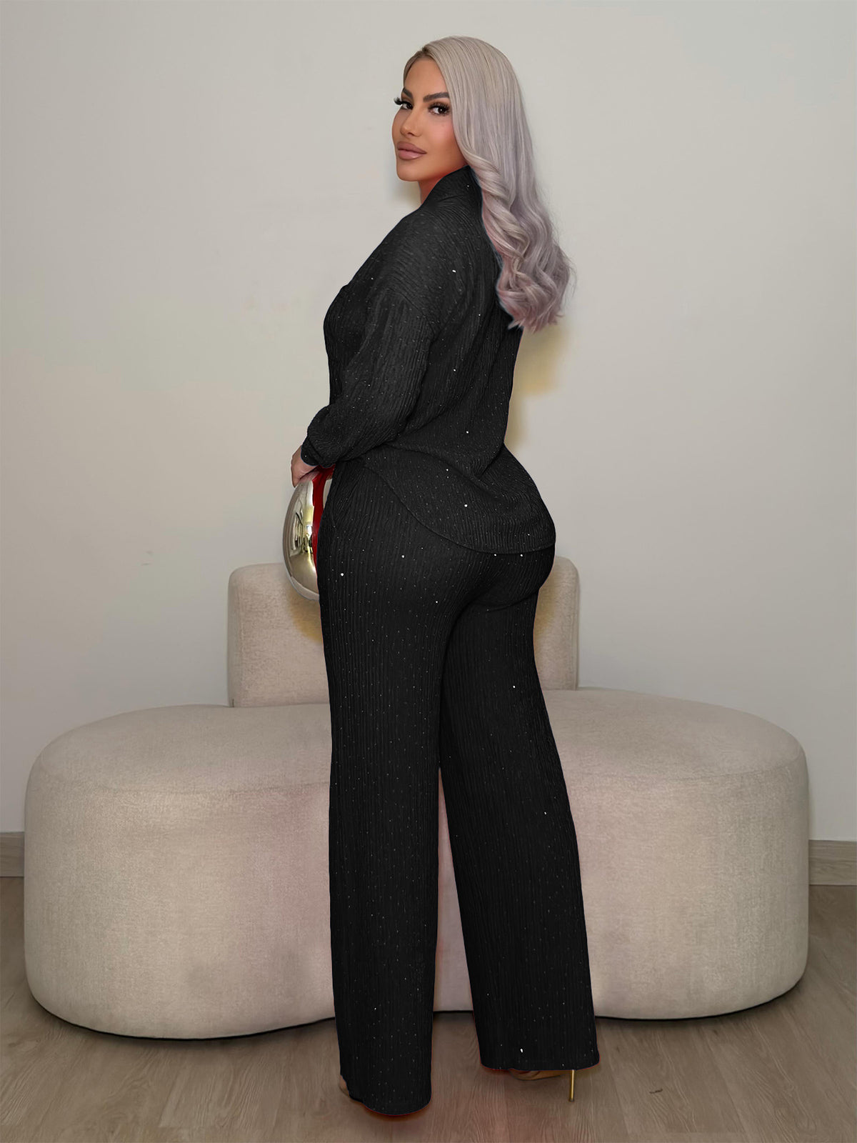 Women's Embellished Button-Up Shirt and Pants Set