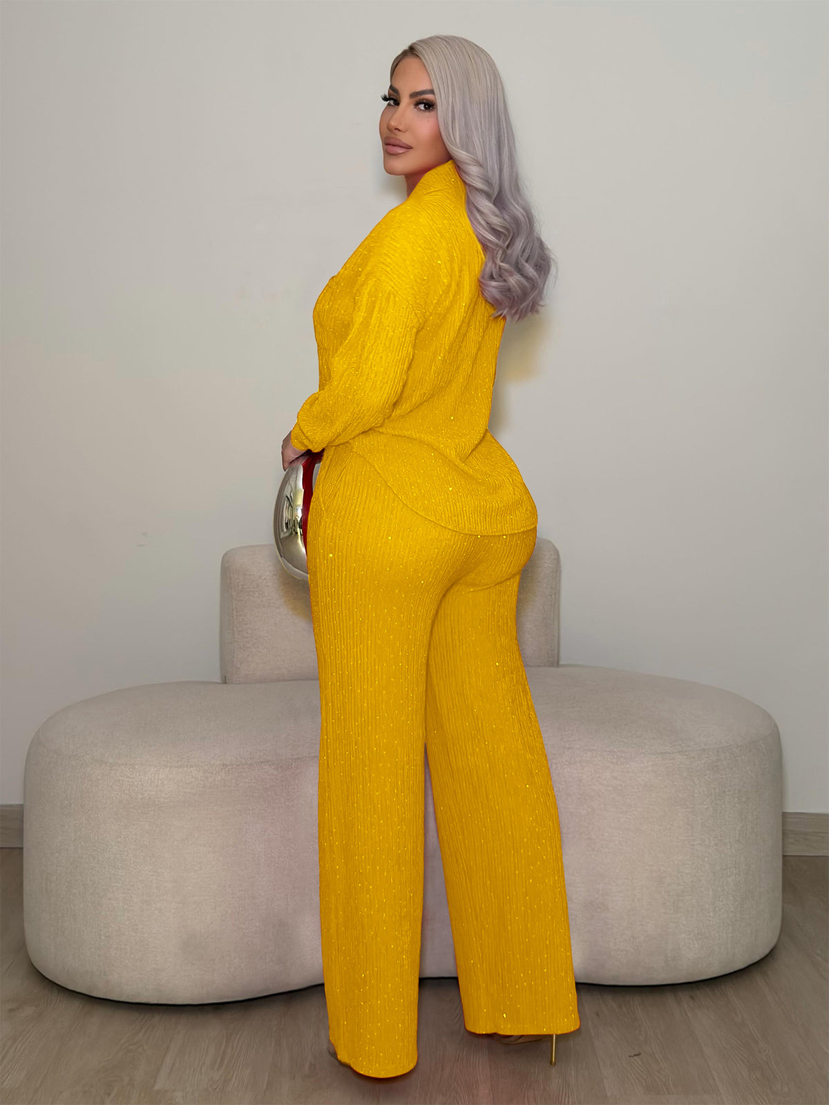 Women's Embellished Button-Up Shirt and Pants Set