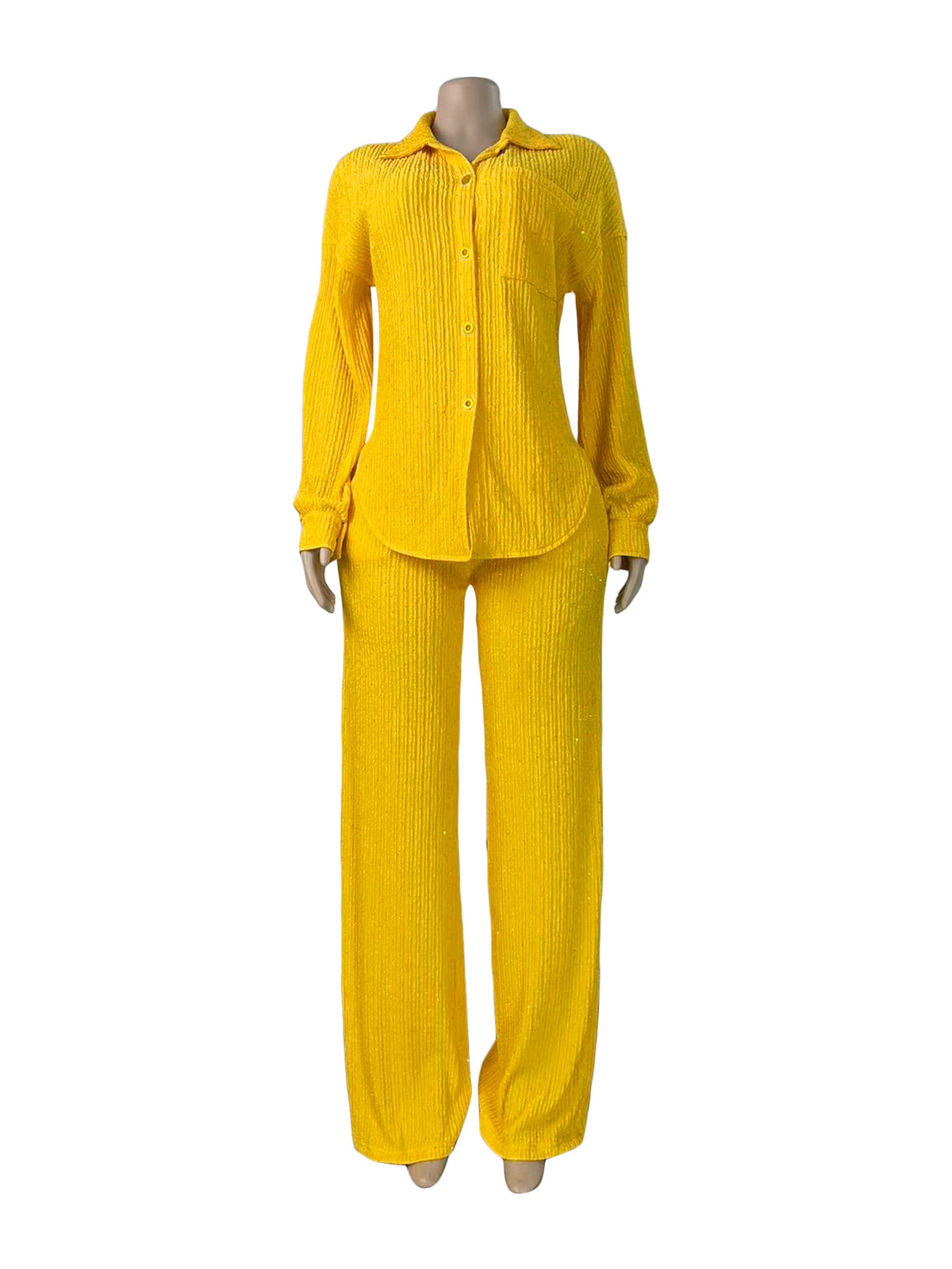 Women's Embellished Button-Up Shirt and Pants Set