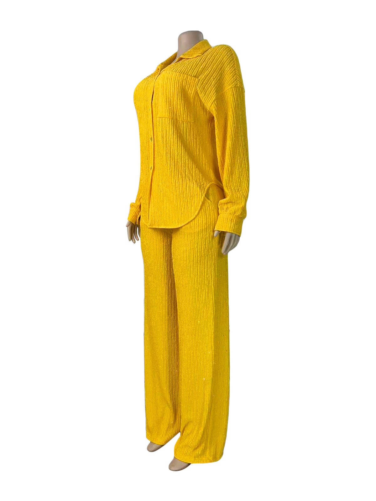 Women's Embellished Button-Up Shirt and Pants Set