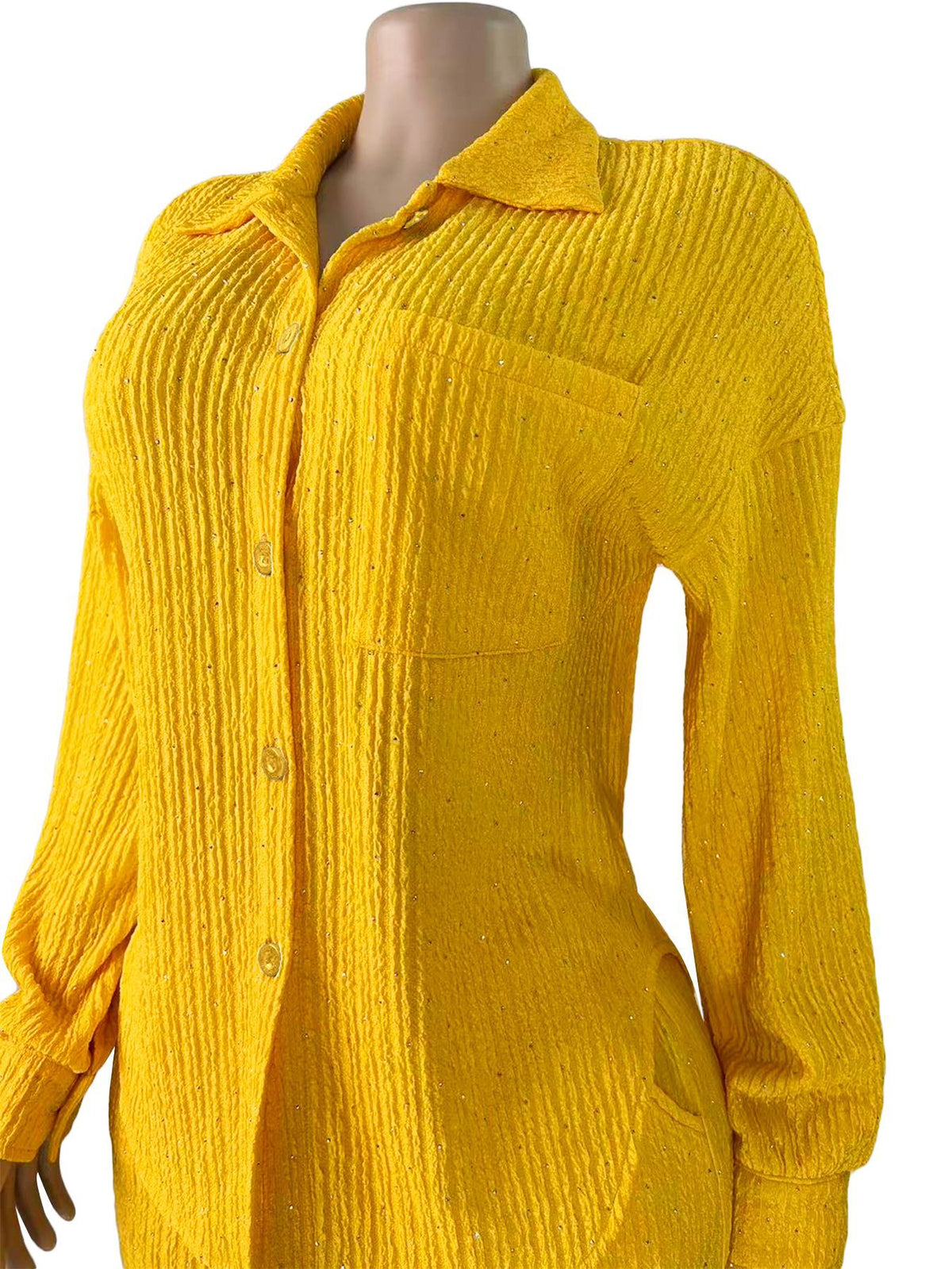 Women's Embellished Button-Up Shirt and Pants Set