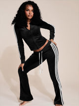 Women's Zip-Up Track Jacket and Flare Pants Set