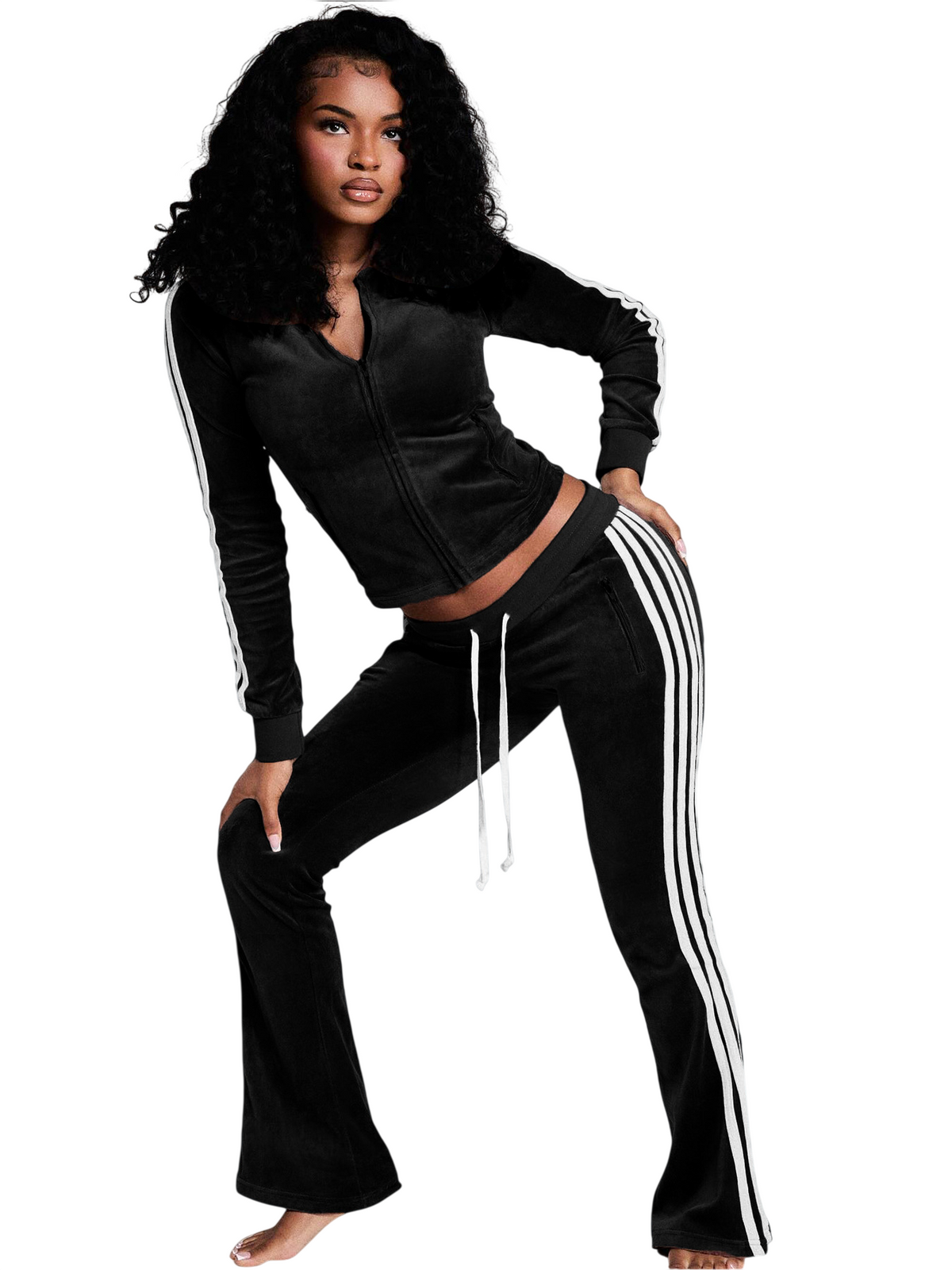 Women's Zip-Up Track Jacket and Flare Pants Set