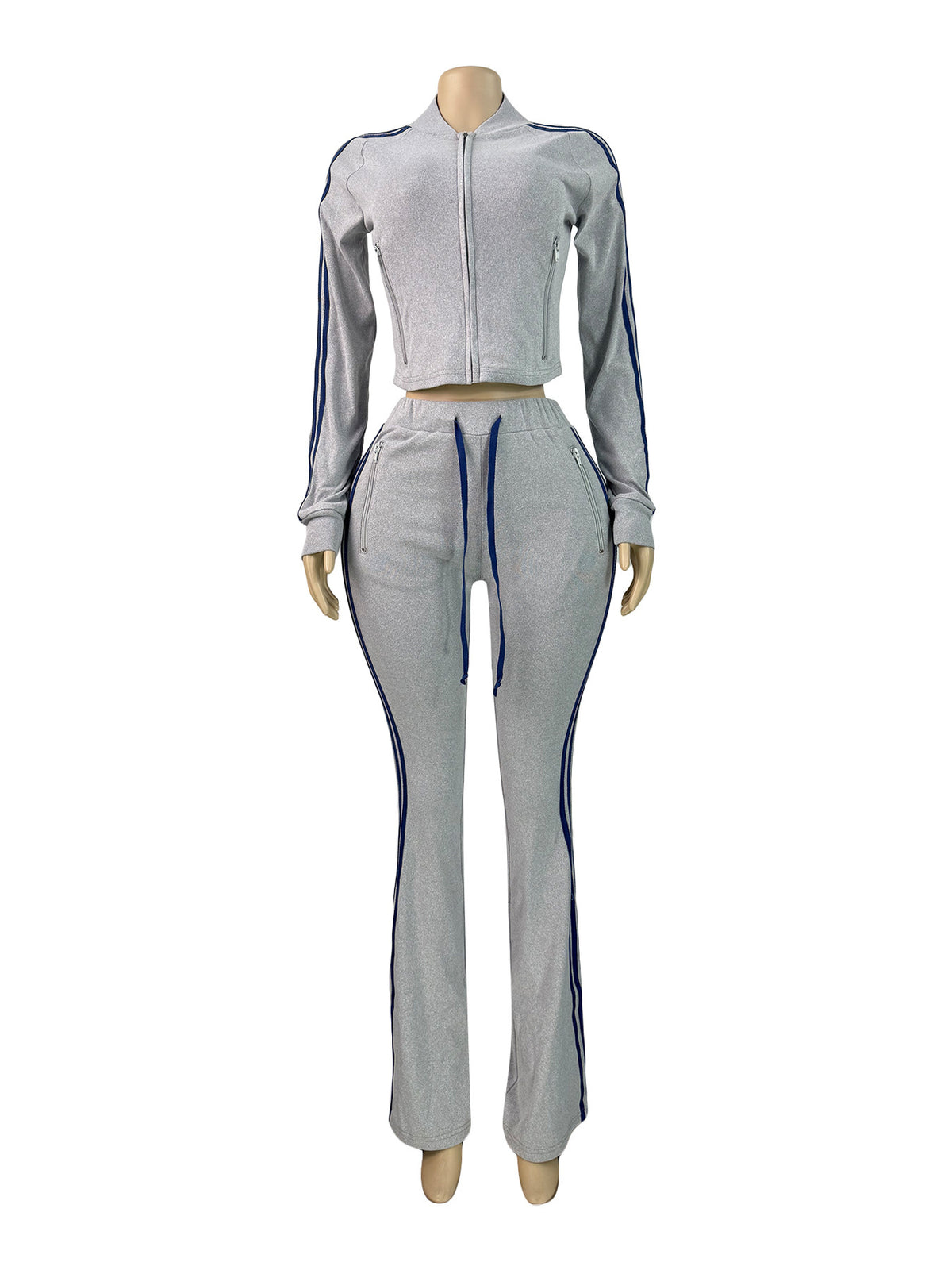 Women's Zip-Up Track Jacket and Flare Pants Set