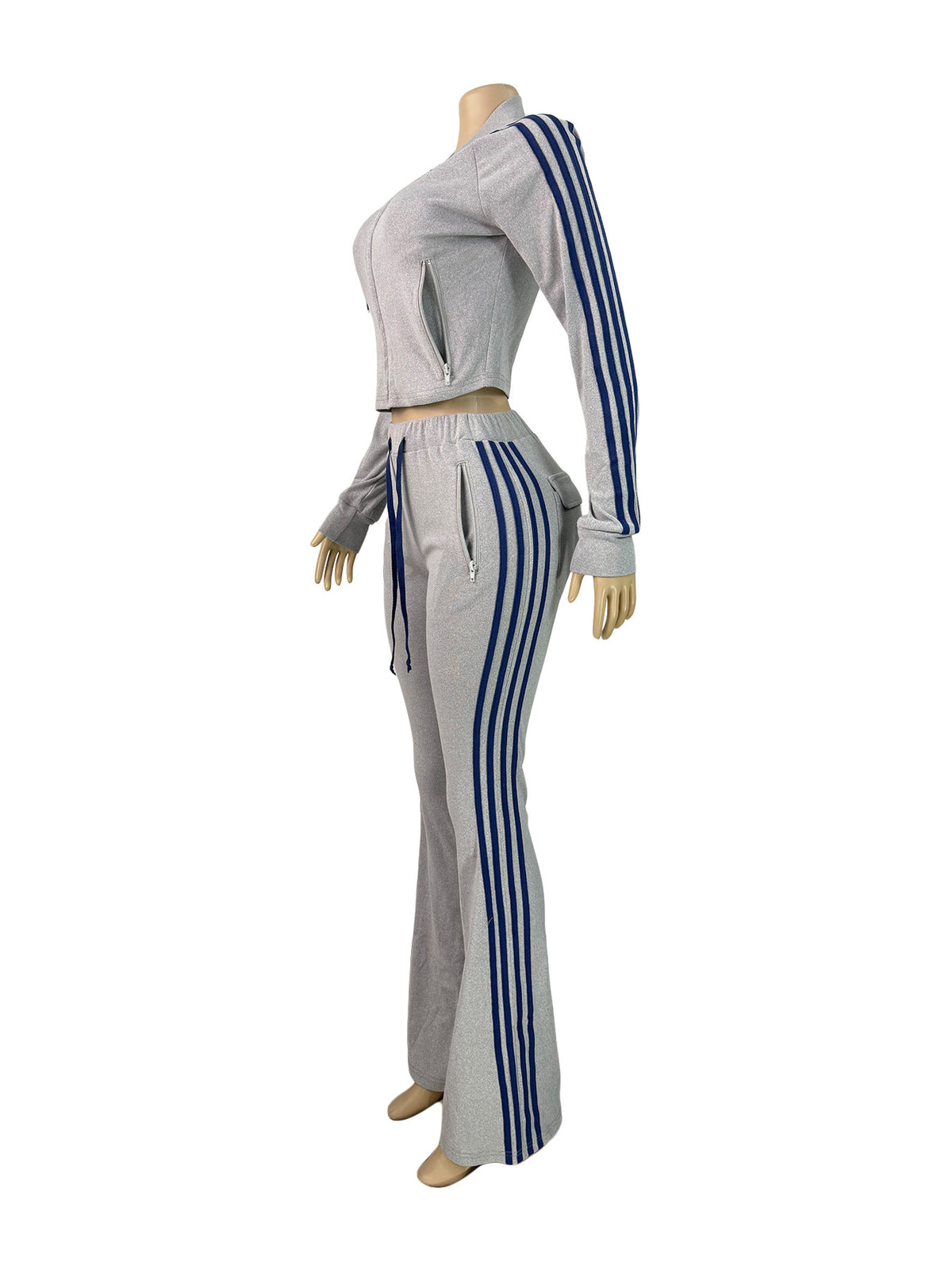 Women's Zip-Up Track Jacket and Flare Pants Set