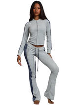 Women's Zip-Up Track Jacket and Flare Pants Set