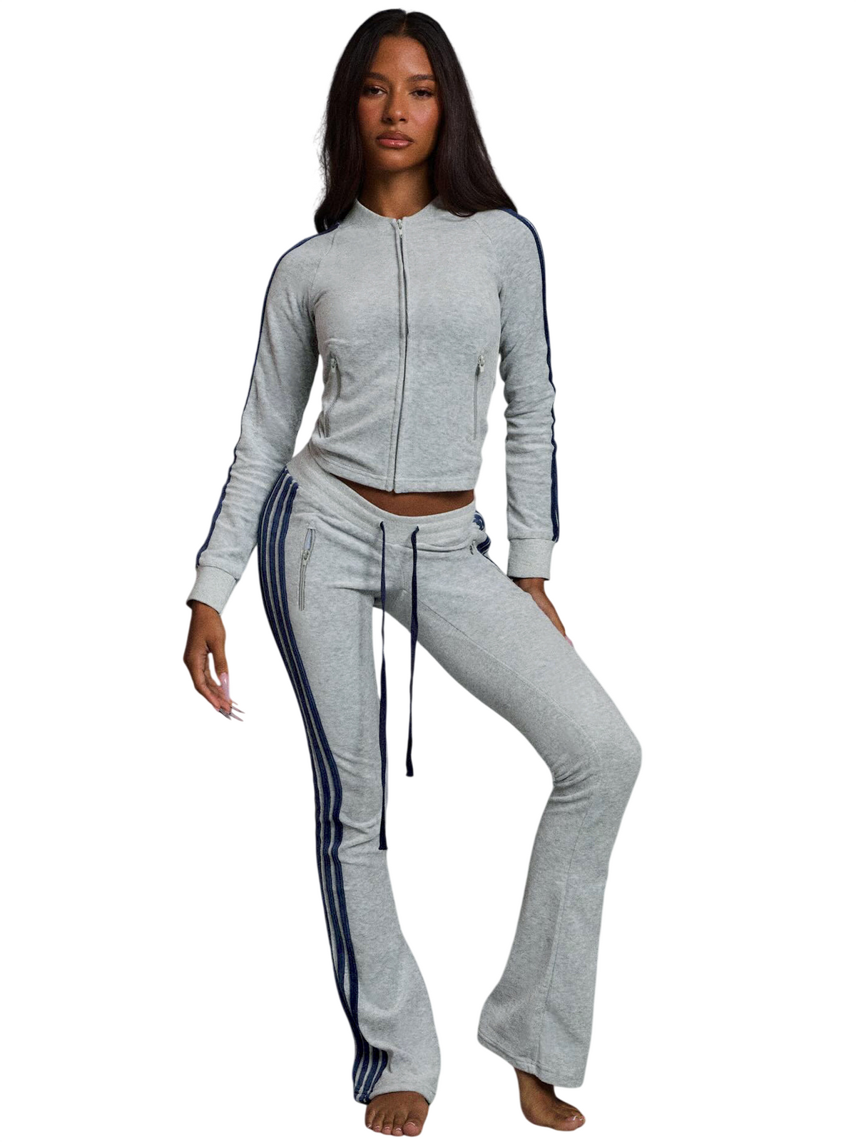 Women's Zip-Up Track Jacket and Flare Pants Set