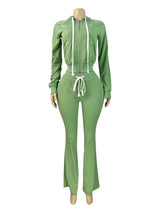 Women's Cropped Zip-Up Hoodie and Flare Pants Set