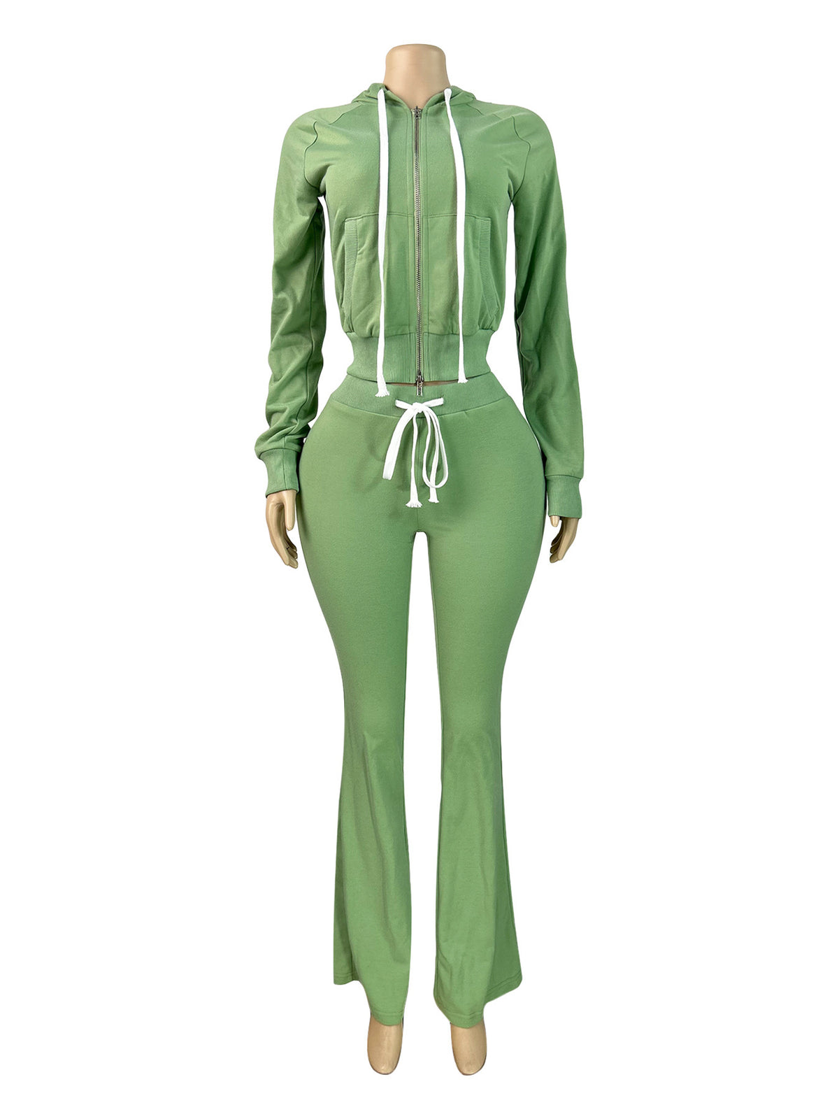 Women's Cropped Zip-Up Hoodie and Flare Pants Set