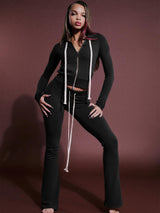 Women's Cropped Zip-Up Hoodie and Flare Pants Set