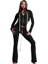 Women's Cropped Zip-Up Hoodie and Flare Pants Set