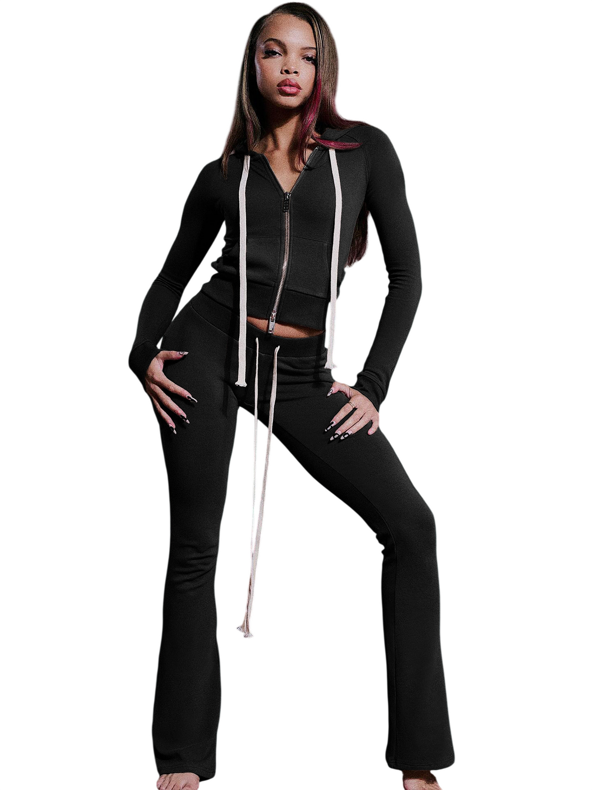 Women's Cropped Zip-Up Hoodie and Flare Pants Set