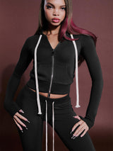 Women's Cropped Zip-Up Hoodie and Flare Pants Set