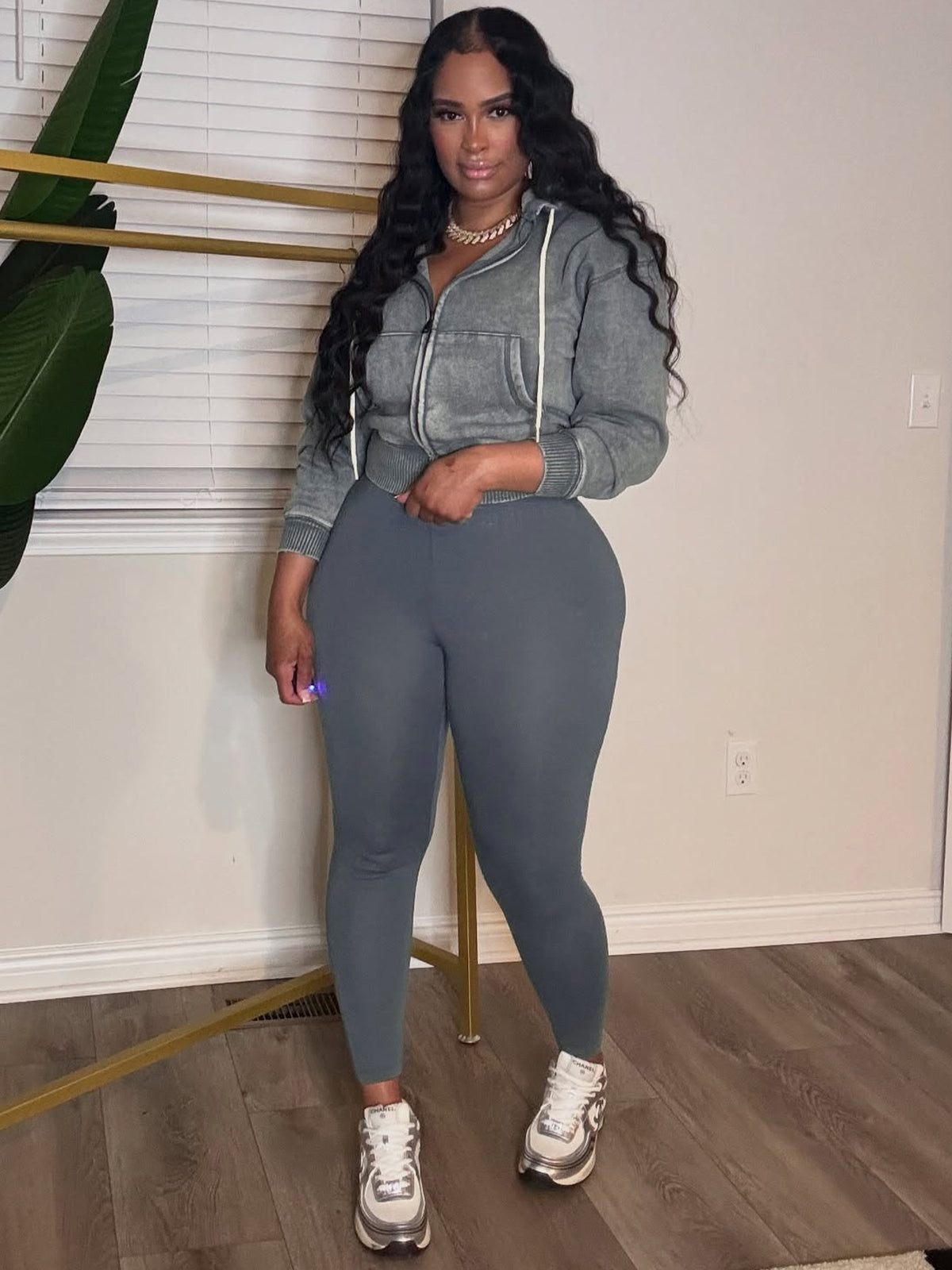 Women's Cropped Zip-Up Hoodie and Leggings Set