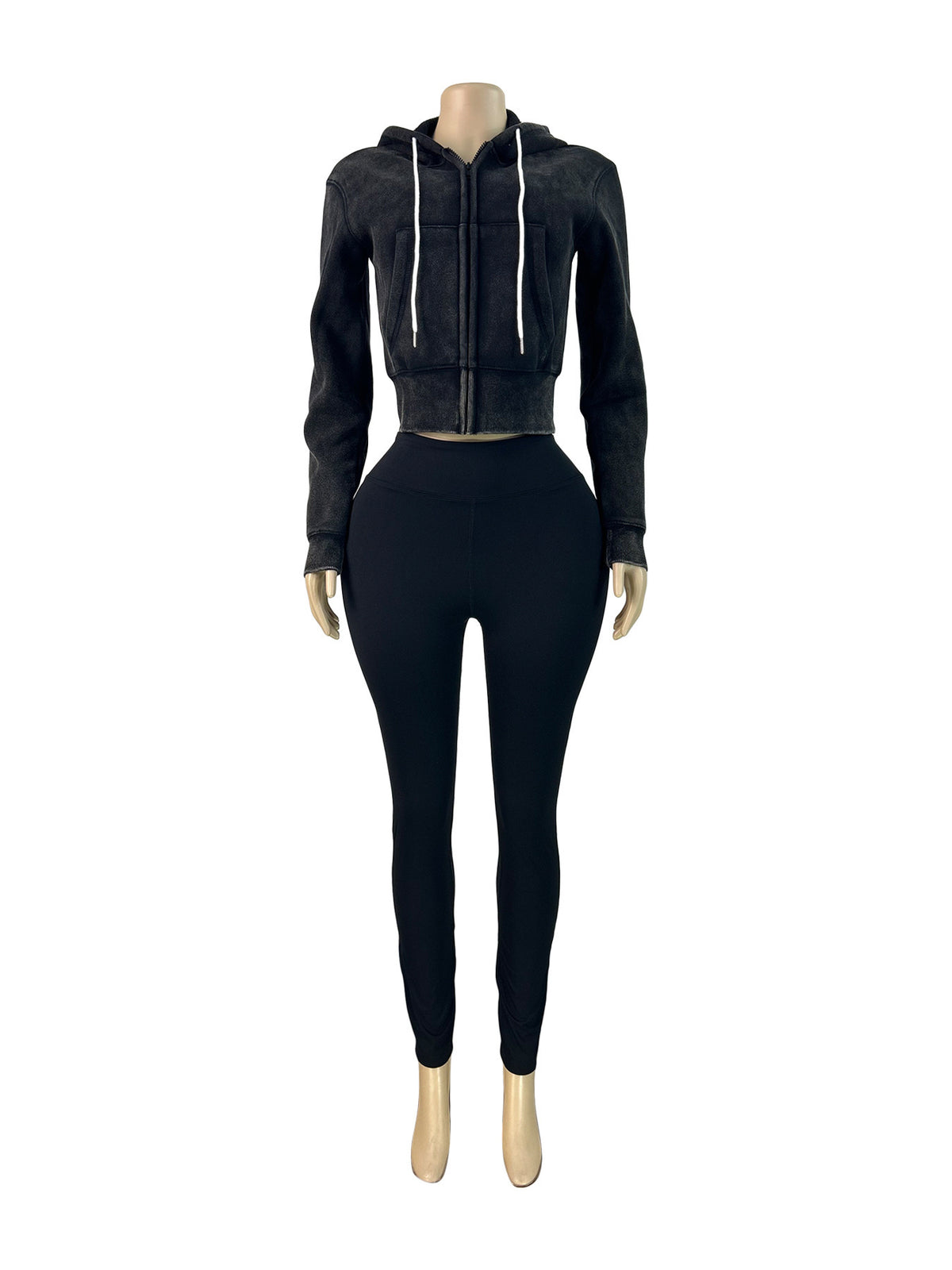 Women's Cropped Zip-Up Hoodie and Leggings Set