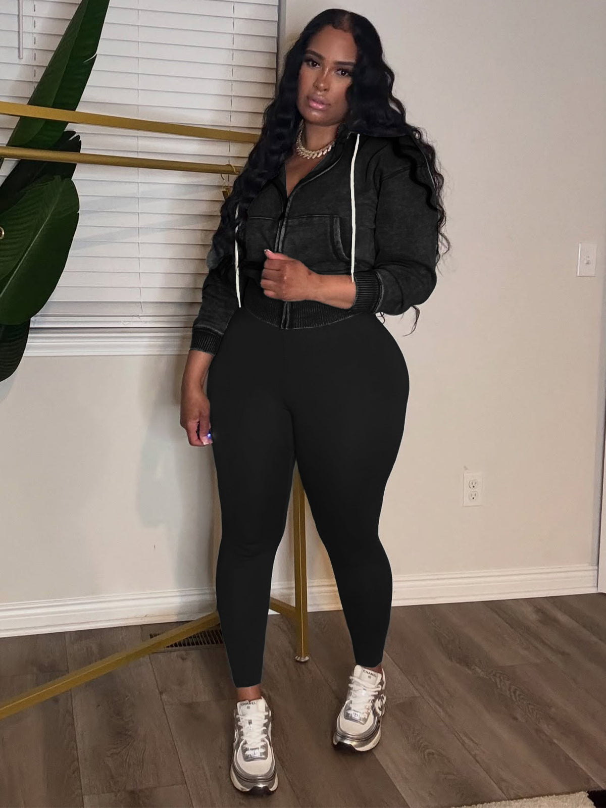 Women's Cropped Zip-Up Hoodie and Leggings Set