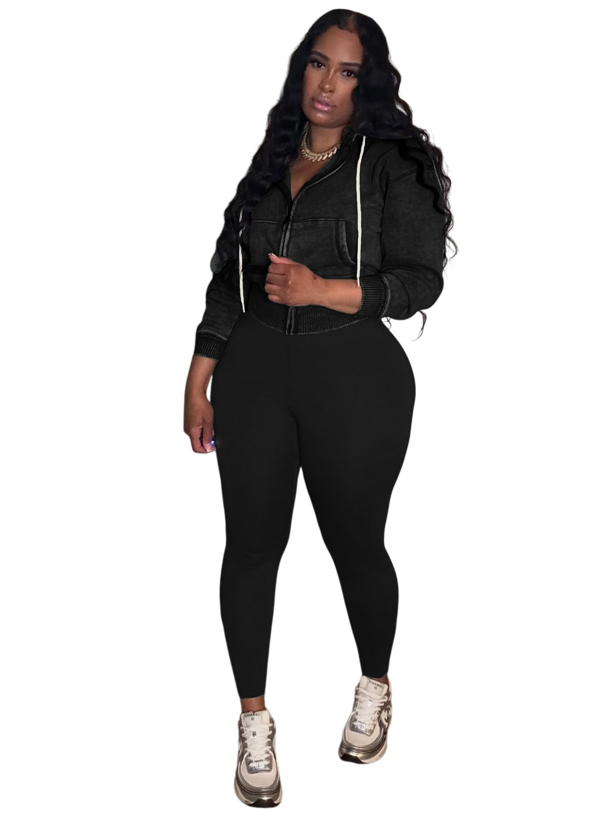 Women's Cropped Zip-Up Hoodie and Leggings Set