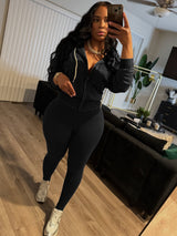 Women's Cropped Zip-Up Hoodie and Leggings Set