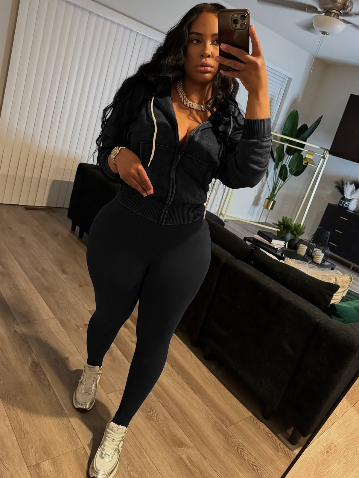 Women's Cropped Zip-Up Hoodie and Leggings Set