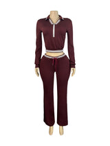 Women's Zip-Up Crop Top and Flare Pants Set